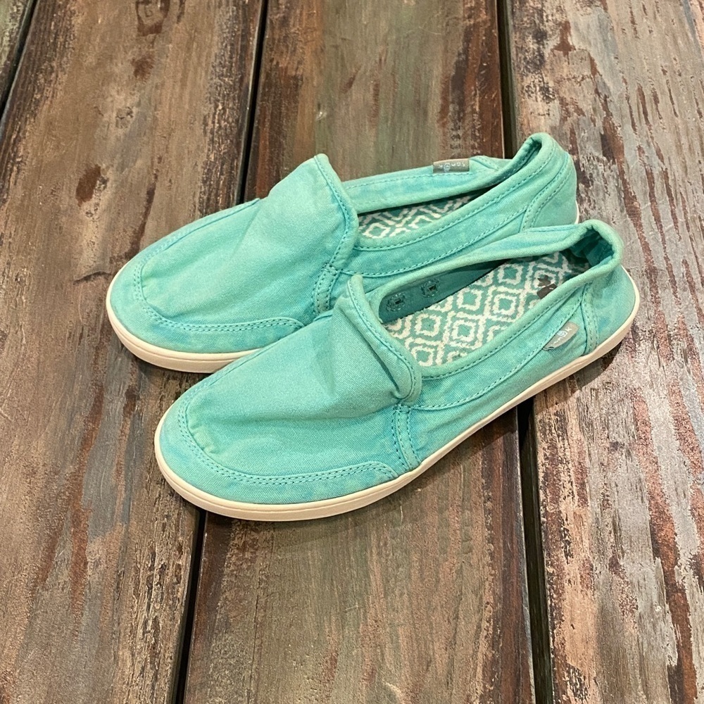 Sanuk Pair O Dice Canvas Relaxed Sneakers Comfort Shoes Aqua Green Womens Size 5 - Picture 3 of 9
